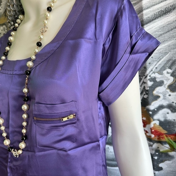 WOMEN’S ‘RAY’ DIANE VON FURSTENBERG DVF PURPLE 100% SILK SCOOP NECK BLOUSE 0 - Picture 4 of 11